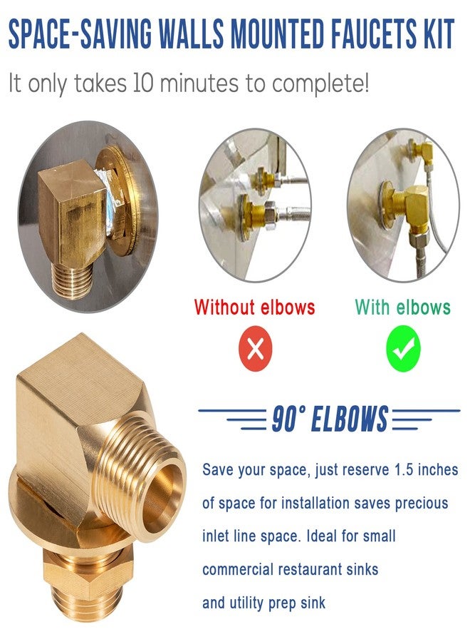Sunluway B-0230-K Brass Wall Mount Faucet Installation Kit for T&S B-0230 Style Faucets Replacement Kit Includes 2 Short Elbows, Nipples, Lock Nuts, Washers That Provide 1/2" NPT Male Inlet and Outlet - 2PCS - Image 5